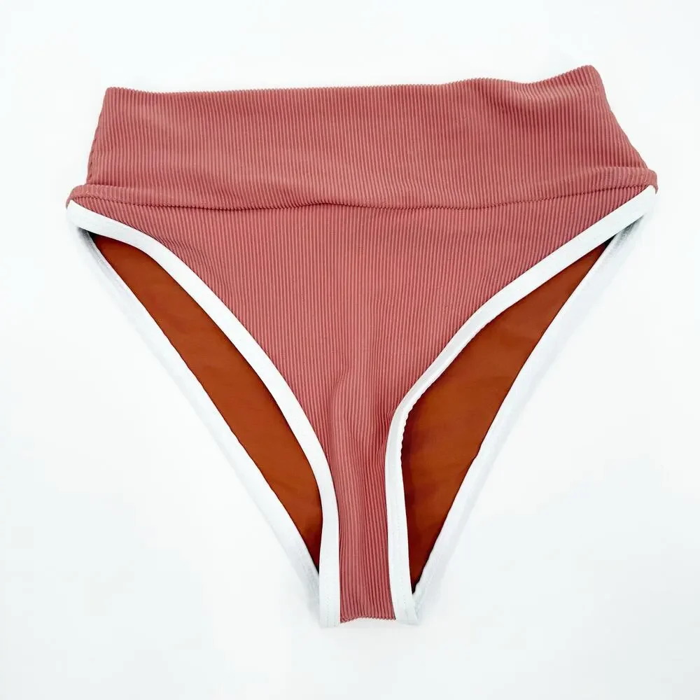 LAINSNOW Kiawah Bikini Bottoms Size Extra Small NEW Sangria Pink NWOT Beach Rib